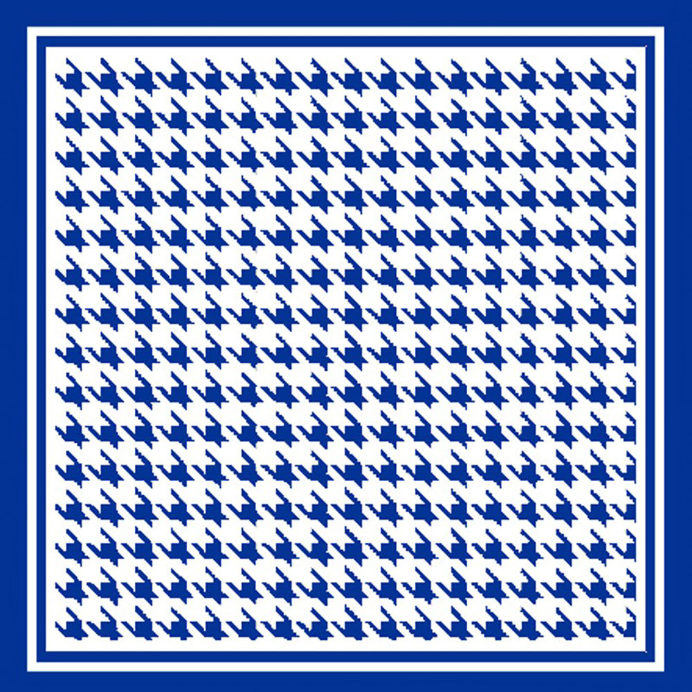 Madeline Love Blue Houndstooth Pattern Printed Square Silky Satin Scarf Shawl - Scarves & Wraps