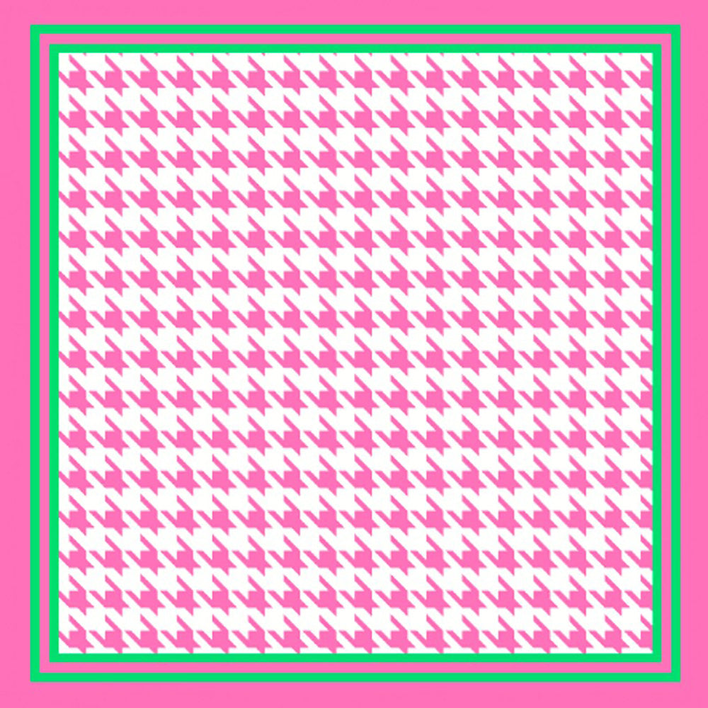 Madeline Love Pink, Pink&Green Houndstooth Pattern Printed Square Silky Satin Scarf Shawl - Scarves & Wraps