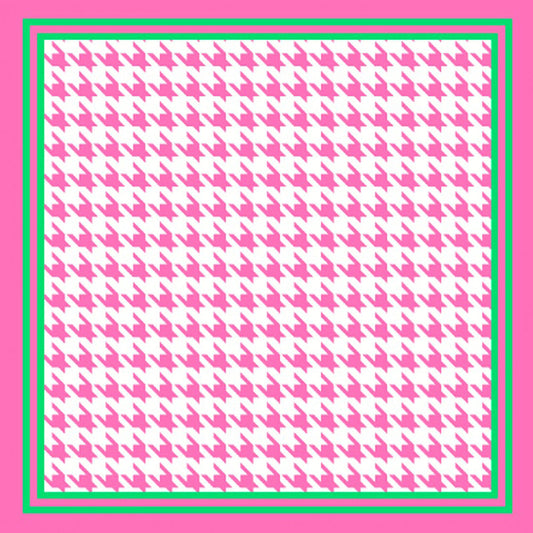 Madeline Love Pink, Pink&Green Houndstooth Pattern Printed Square Silky Satin Scarf Shawl - Scarves & Wraps