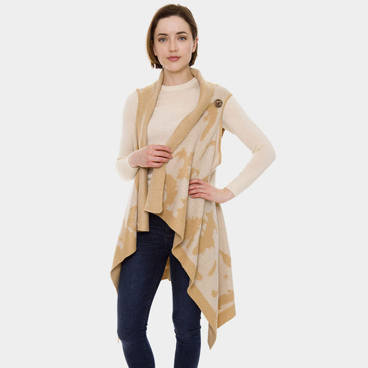 Madeline Love Beige Patterned Super Soft Flounce Shawl Vest - Jewelry
