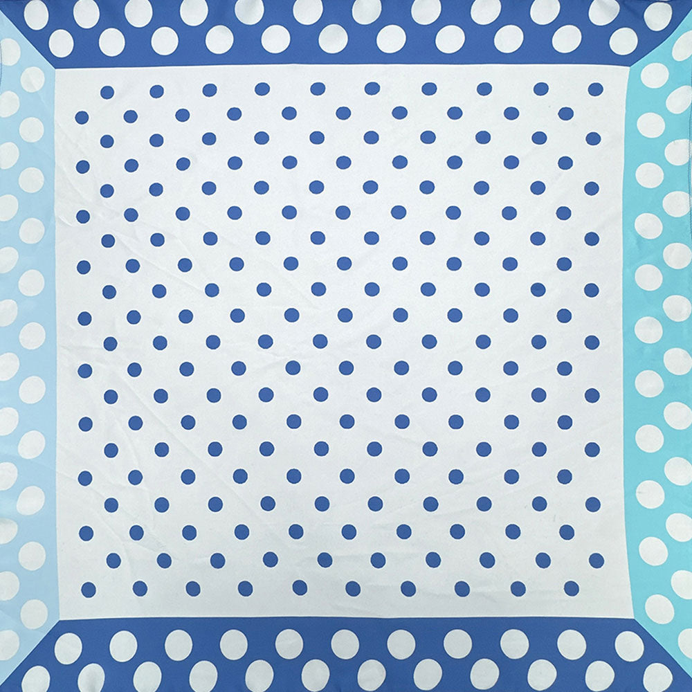 Madeline Love Blue Classic Polka Dot Pattern Print Square Bandana Scarf - Scarves & Wraps - desc