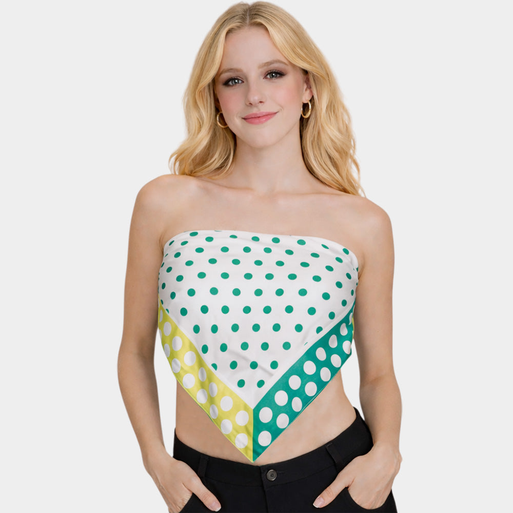 Madeline Love Green Classic Polka Dot Pattern Print Square Bandana Scarf - Scarves & Wraps