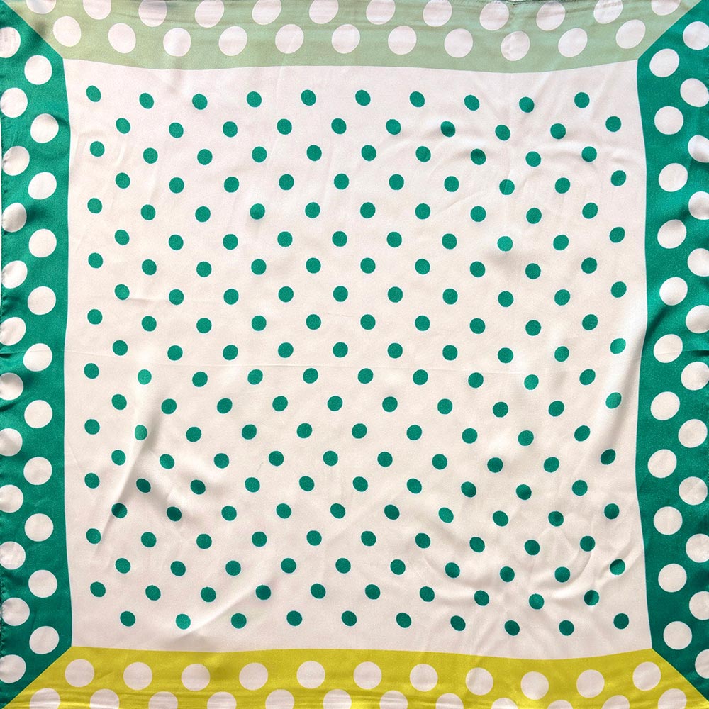 Madeline Love Green Classic Polka Dot Pattern Print Square Bandana Scarf - Scarves & Wraps - desc