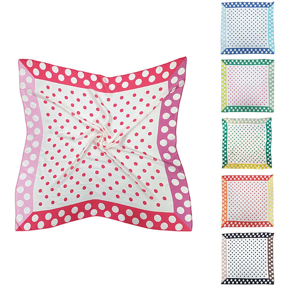 Madeline Love Green Classic Polka Dot Pattern Print Square Bandana Scarf - Scarves & Wraps - extra