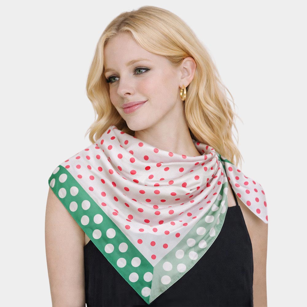 Madeline Love Pink&Green Classic Polka Dot Pattern Print Square Bandana Scarf - Scarves & Wraps