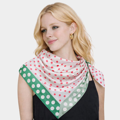 Madeline Love Pink&Green Classic Polka Dot Pattern Print Square Bandana Scarf - Scarves & Wraps