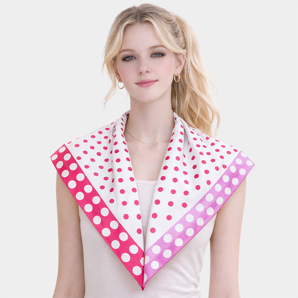 Madeline Love Pink Classic Polka Dot Pattern Print Square Bandana Scarf - Scarves & Wraps