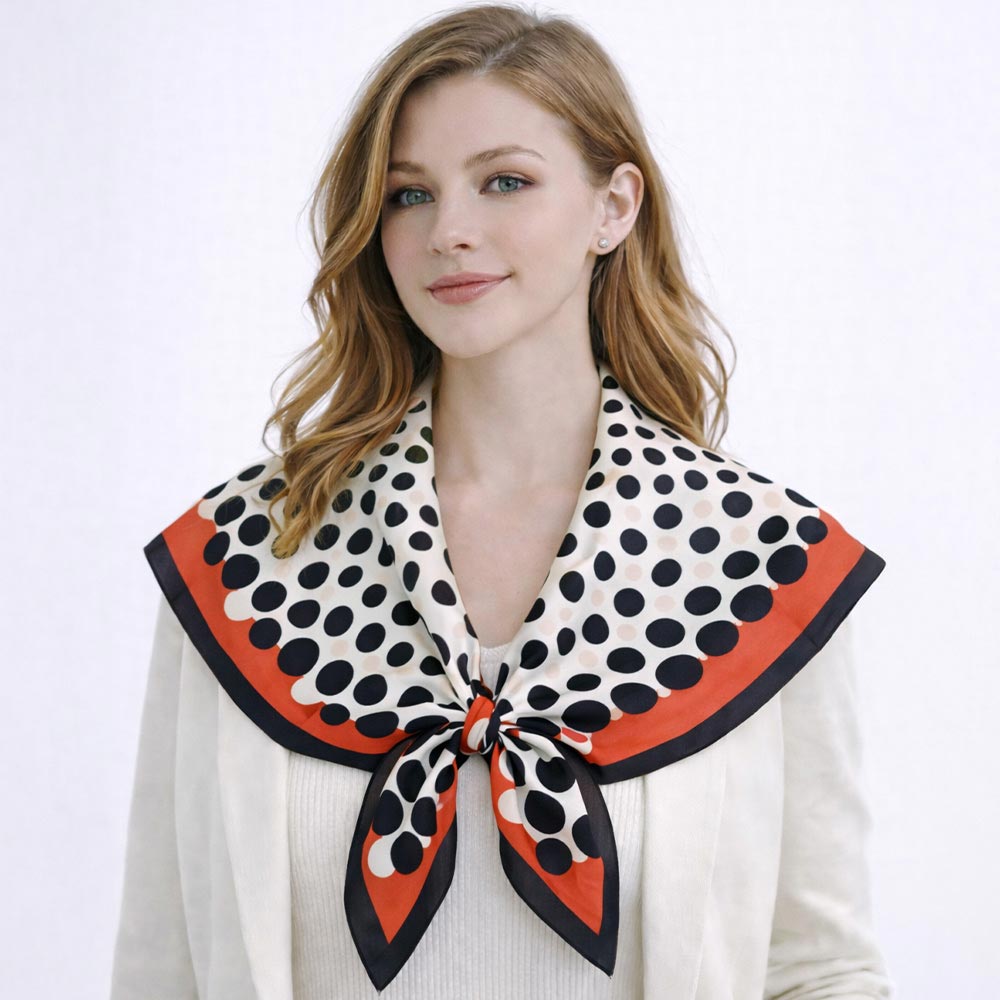 Madeline Love Black Retro Dot Pattern Print Square Bandana Scarf - Scarves & Wraps - desc