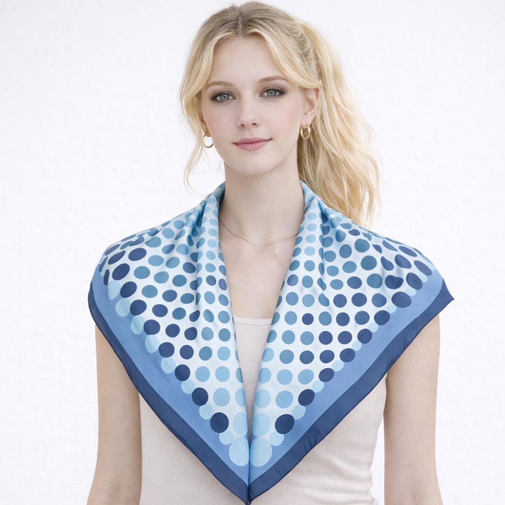 Madeline Love Blue Retro Dot Pattern Print Square Bandana Scarf - Scarves & Wraps