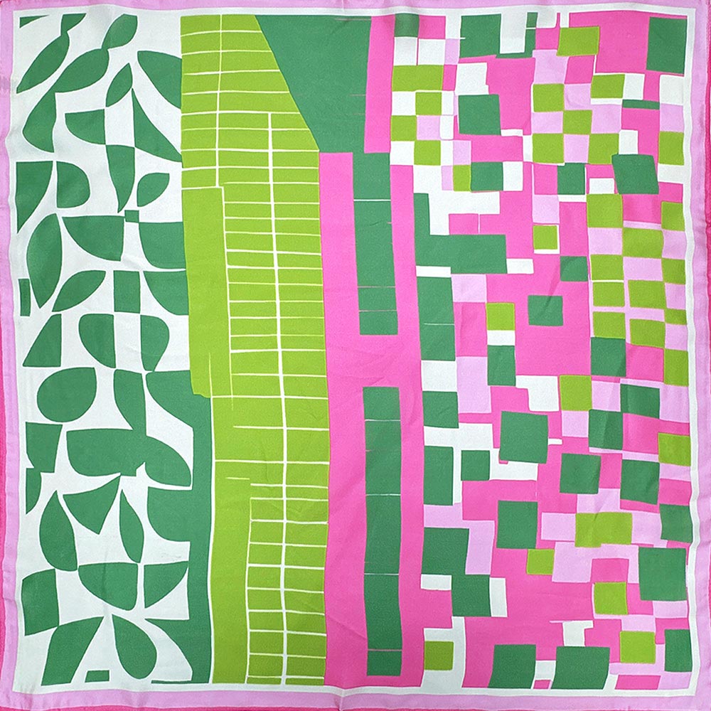 Madeline Love Pink&Green Modern Geometric Patchwork Print Square Bandana Scarf - Scarves & Wraps - desc