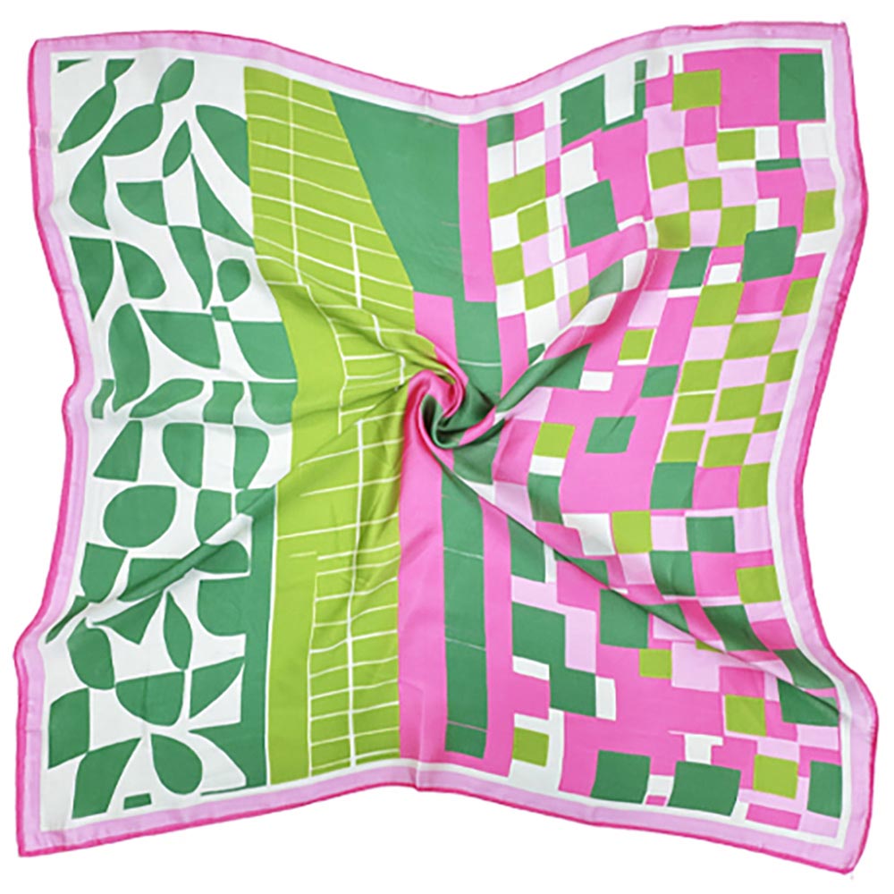 Madeline Love Pink&Green Modern Geometric Patchwork Print Square Bandana Scarf - Scarves & Wraps - extra