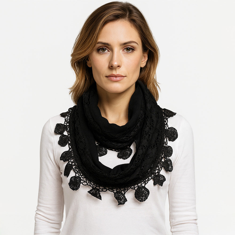 Madeline Love Black Elegant Flower Crochet Lace Accent Scarf - Hair Accessories