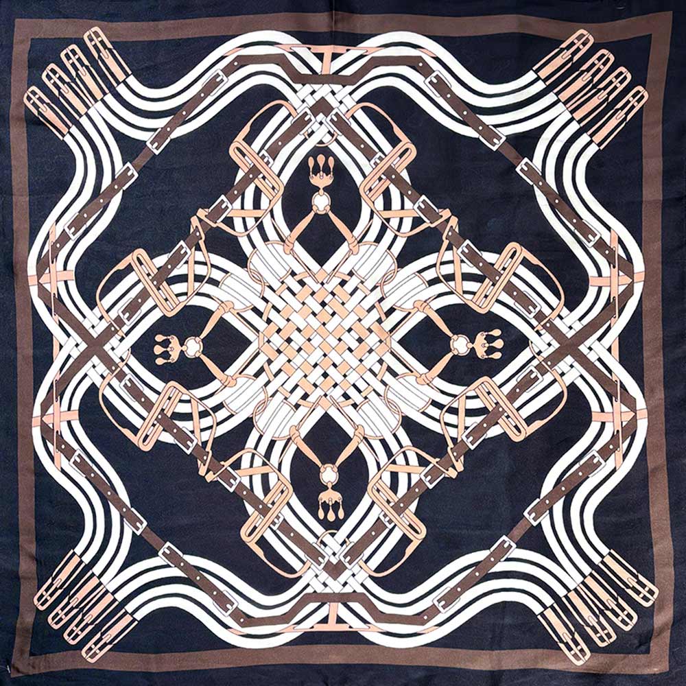 Madeline Love Black Maze Equestrian Harness Print Square Bandana Scarf - Scarves & Wraps