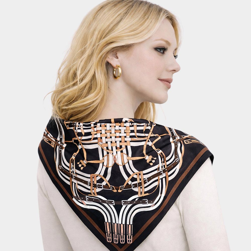 Madeline Love Black Maze Equestrian Harness Print Square Bandana Scarf - Scarves & Wraps - desc