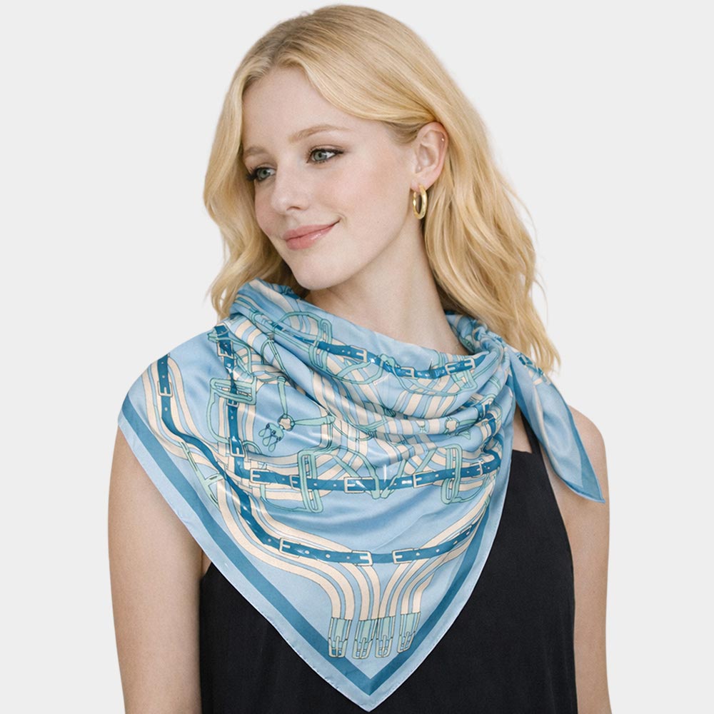 Madeline Love Blue Maze Equestrian Harness Print Square Bandana Scarf - Scarves & Wraps