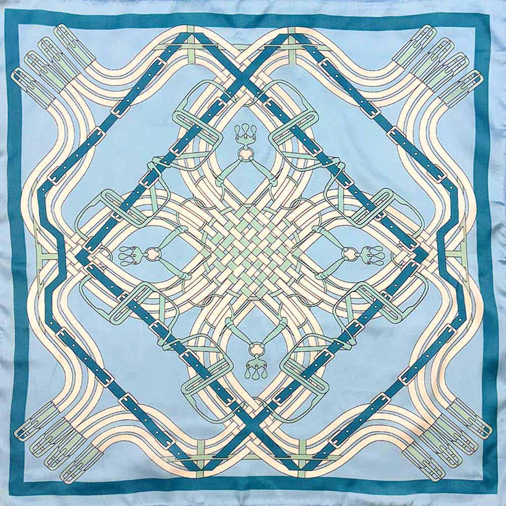 Madeline Love Blue Maze Equestrian Harness Print Square Bandana Scarf - Scarves & Wraps - desc