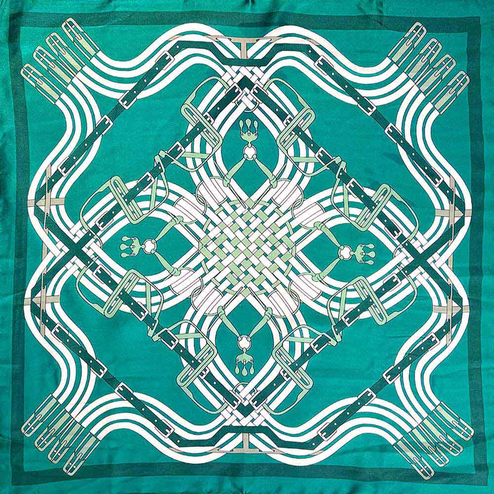 Madeline Love Green Maze Equestrian Harness Print Square Bandana Scarf - Scarves & Wraps - desc