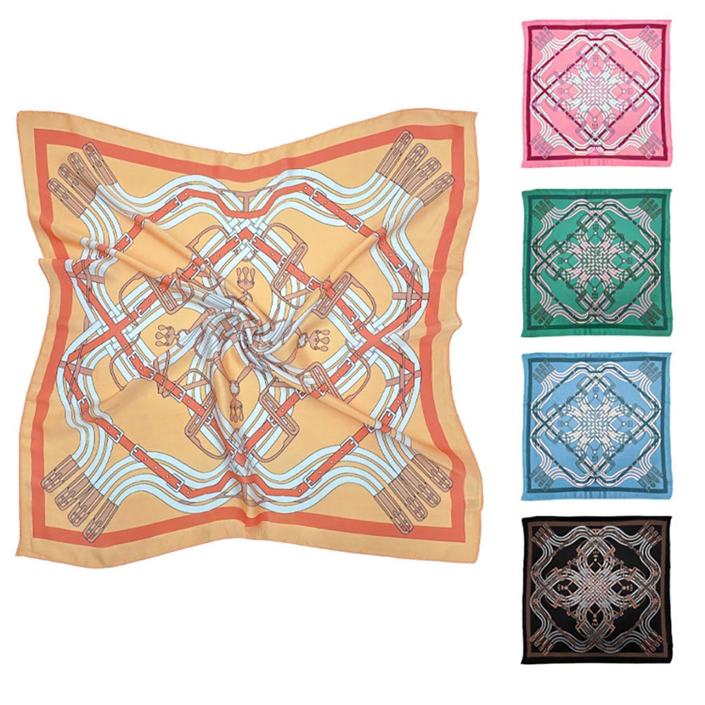 Madeline Love Green Maze Equestrian Harness Print Square Bandana Scarf - Scarves & Wraps - extra