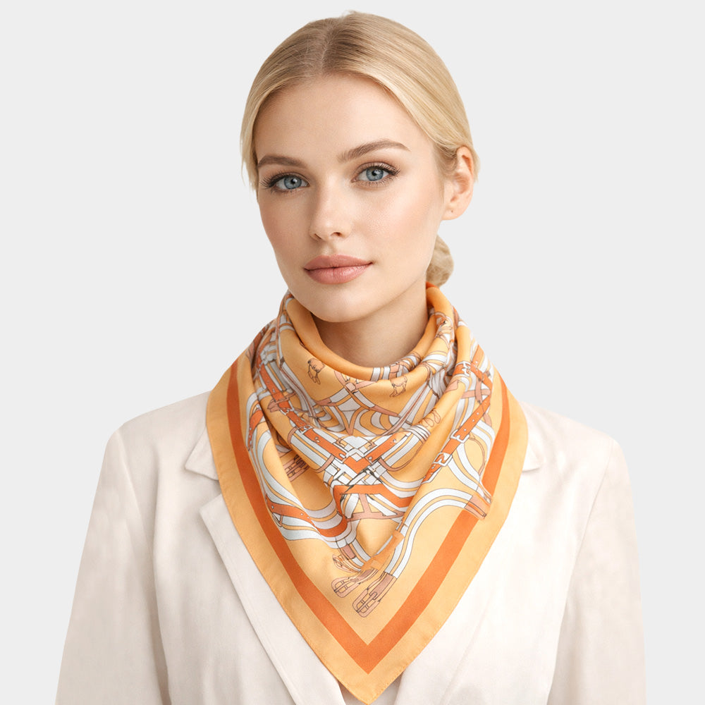 Madeline Love Orange Maze Equestrian Harness Print Square Bandana Scarf - Scarves & Wraps