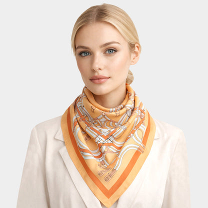 Madeline Love Orange Maze Equestrian Harness Print Square Bandana Scarf - Scarves & Wraps
