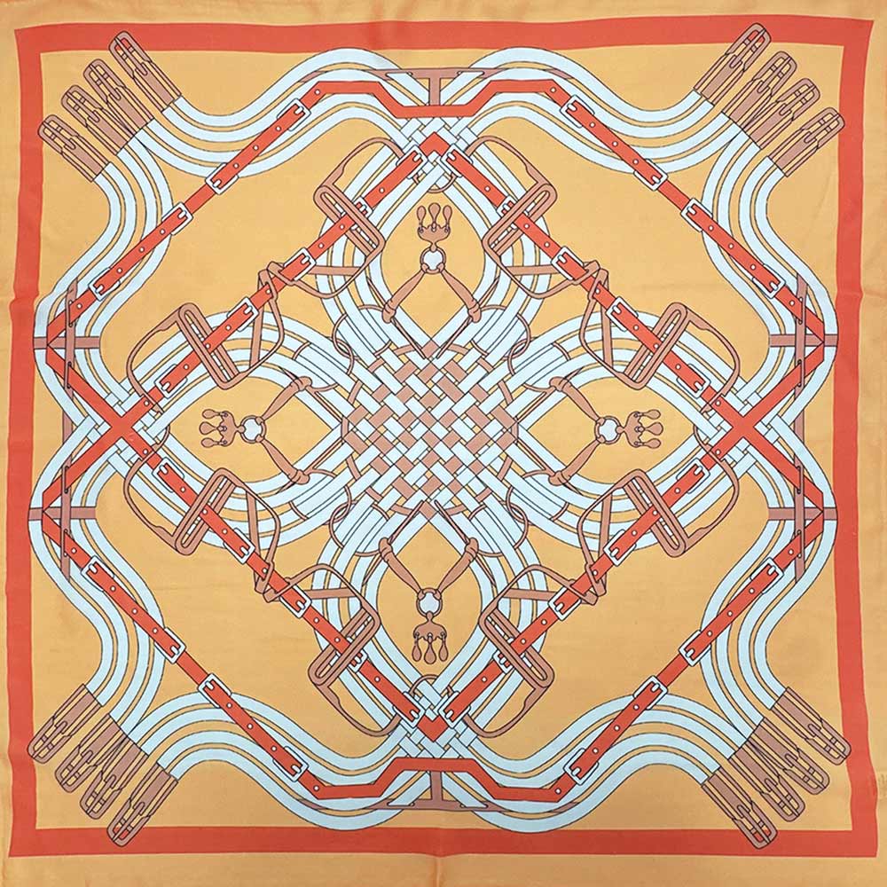 Madeline Love Orange Maze Equestrian Harness Print Square Bandana Scarf - Scarves & Wraps - desc