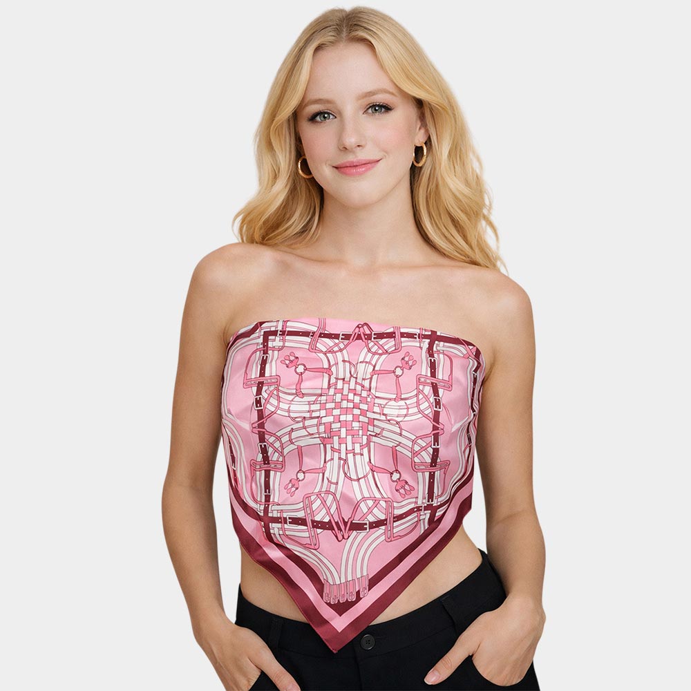 Madeline Love Pink Maze Equestrian Harness Print Square Bandana Scarf - Scarves & Wraps