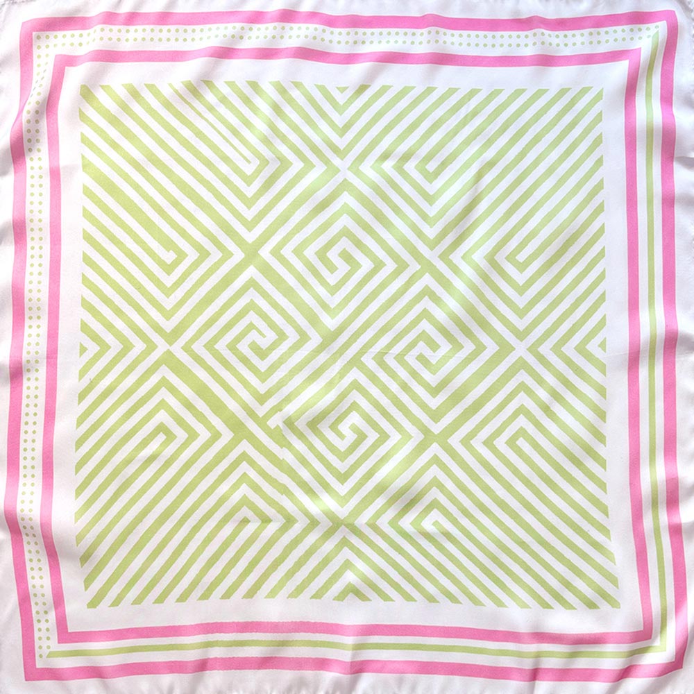 Madeline Love Pink&Green Modern Geometric Maze Print Square Bandana Scarf - Scarves & Wraps - desc
