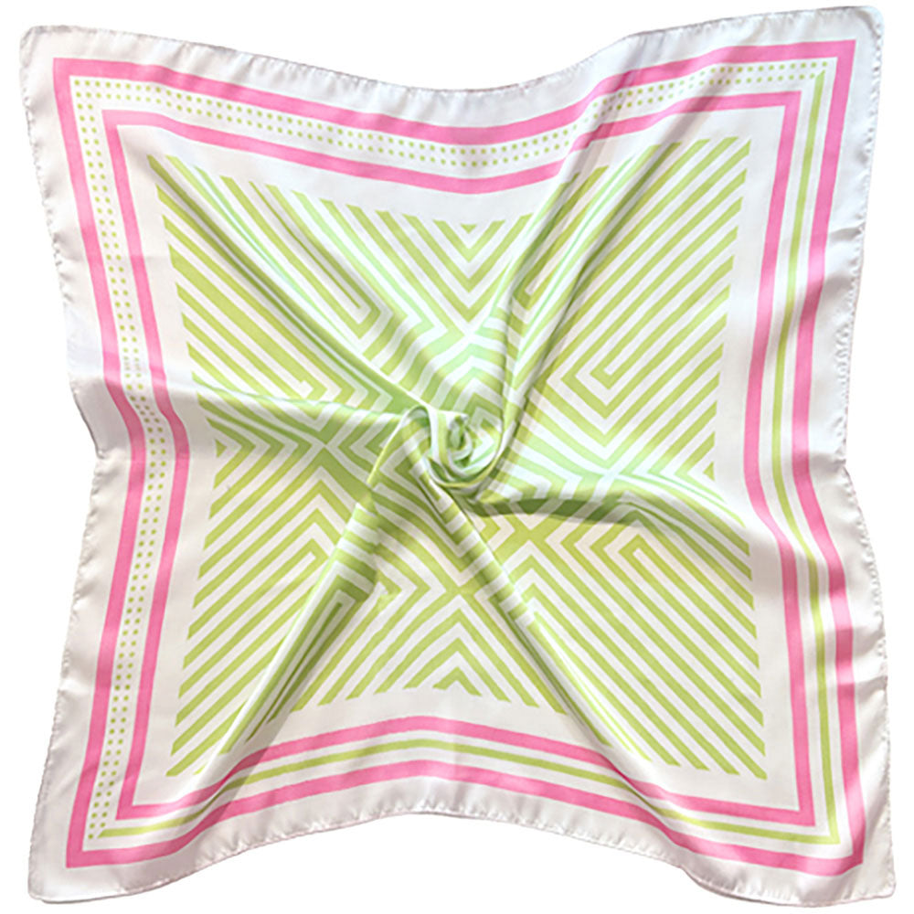 Madeline Love Pink&Green Modern Geometric Maze Print Square Bandana Scarf - Scarves & Wraps - extra