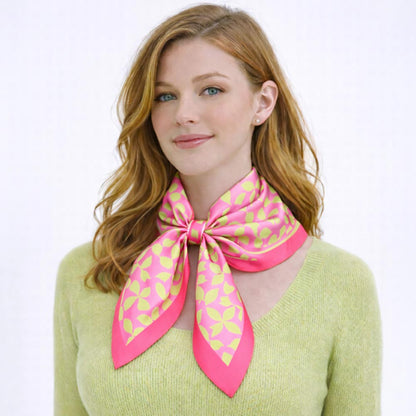 Madeline Love Pink&Green Retro Geometric Pattern Print Square Bandana Scarf - Scarves & Wraps