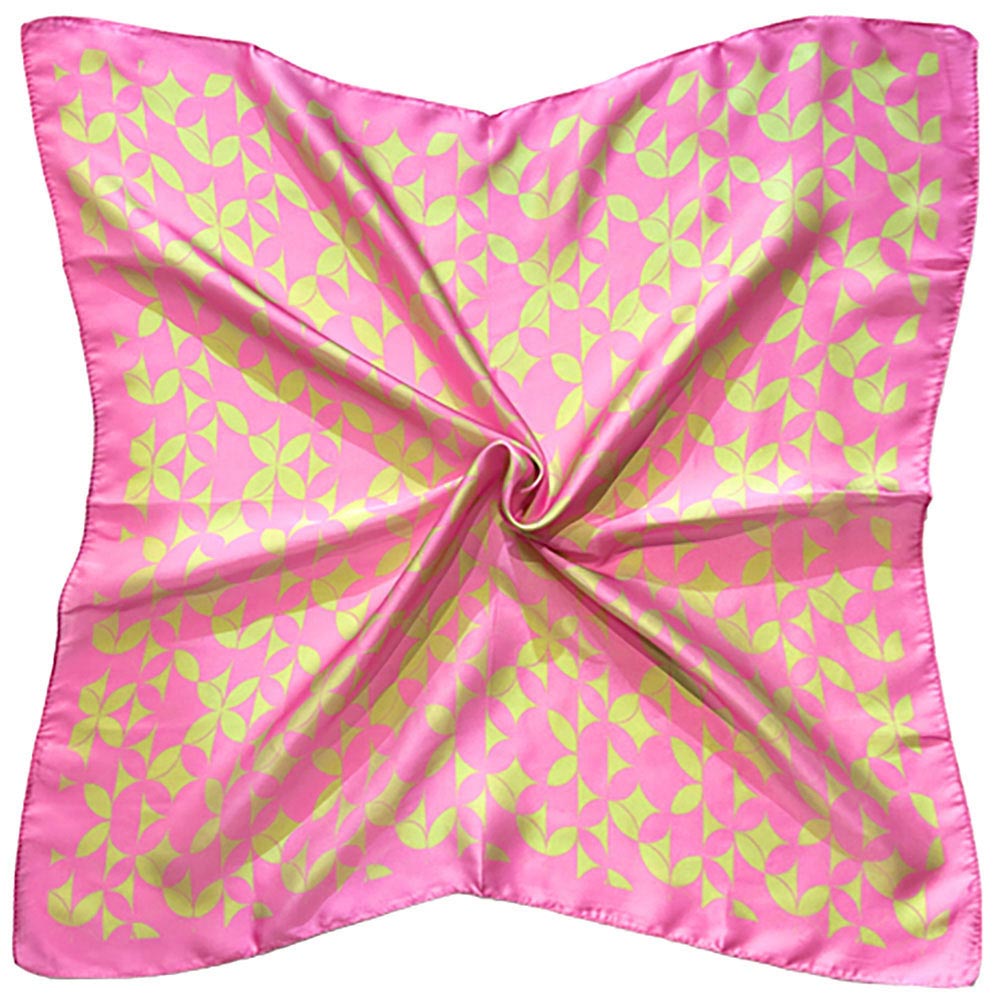 Madeline Love Pink&Green Retro Geometric Pattern Print Square Bandana Scarf - Scarves & Wraps - extra