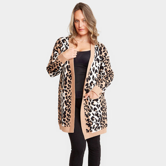 Madeline Love Camel Leopard Pattern Pocket Cardigan - Hair Accessories