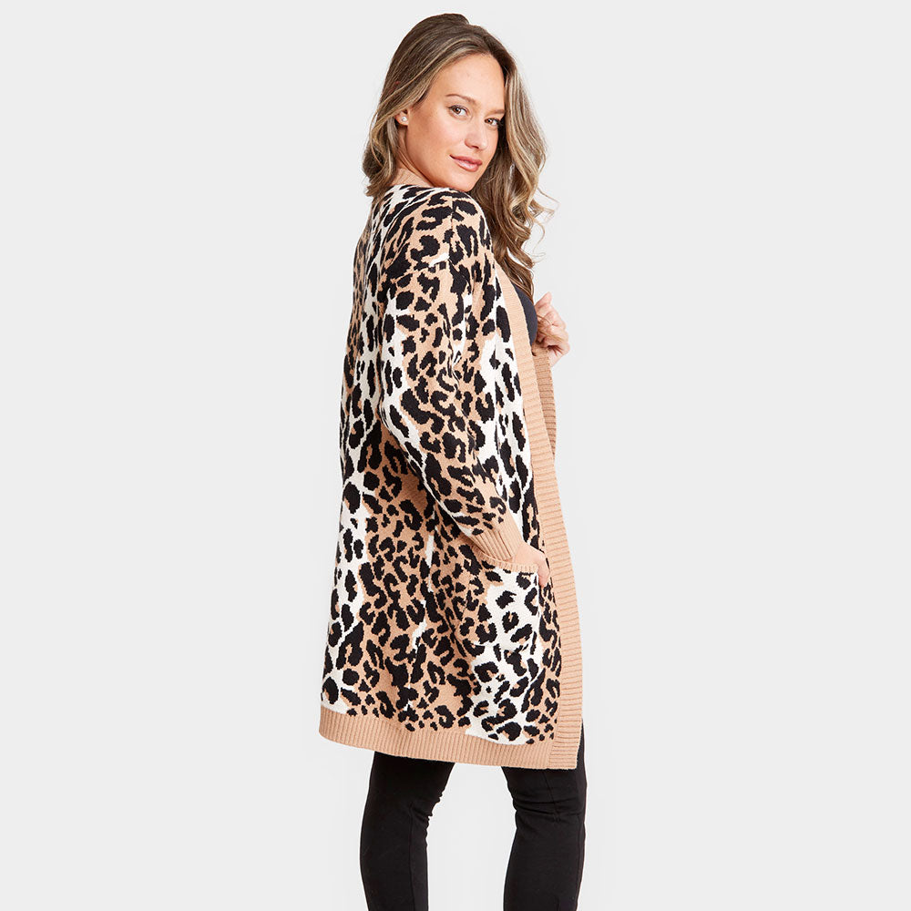 Madeline Love Camel Leopard Pattern Pocket Cardigan - Hair Accessories - desc