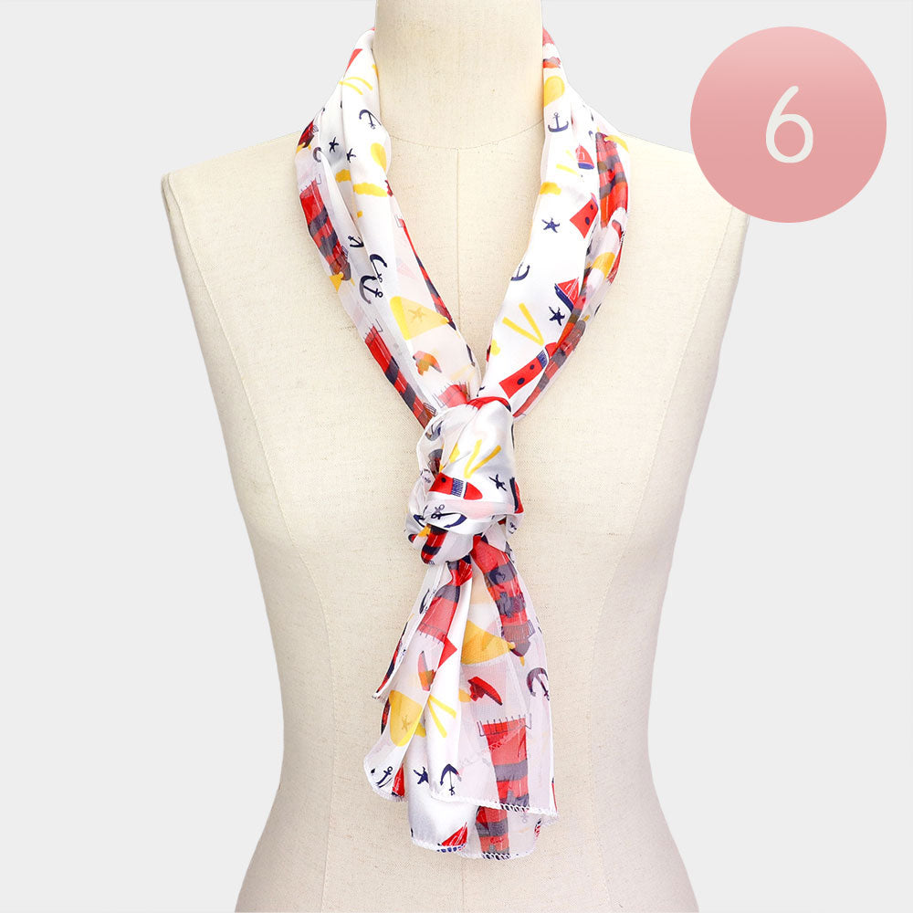 White 6PCS - Lighthouse Anchor Pattern Printed Scarf