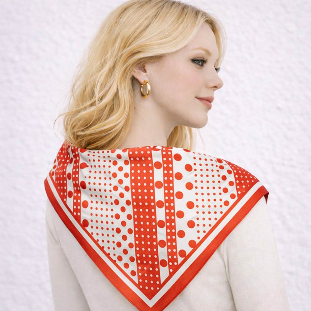 Madeline Love Red Polka Dot Print Square Bandana Scarf - Scarves & Wraps