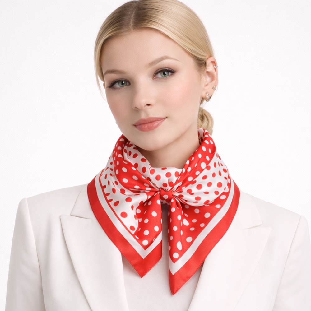 Madeline Love Red Polka Dot Print Square Bandana Scarf - Scarves & Wraps - extra