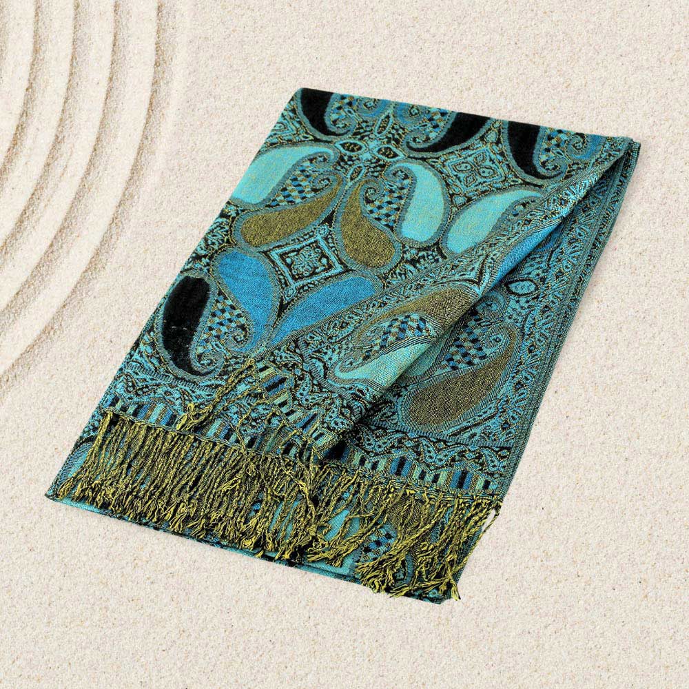 Madeline Love Black, Blue Large Paisley Pashmina Scarf Shawl - Scarves & Wraps
