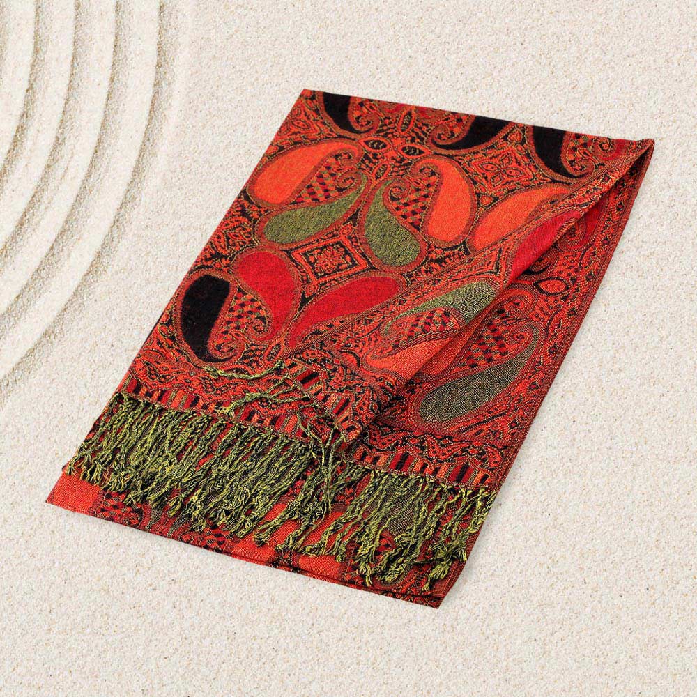 Madeline Love Black, Red Large Paisley Pashmina Scarf Shawl - Scarves & Wraps