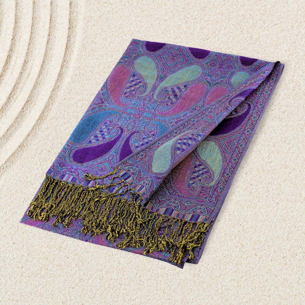 Madeline Love Purple , Turquoise Large Paisley Pashmina Scarf Shawl - Scarves & Wraps