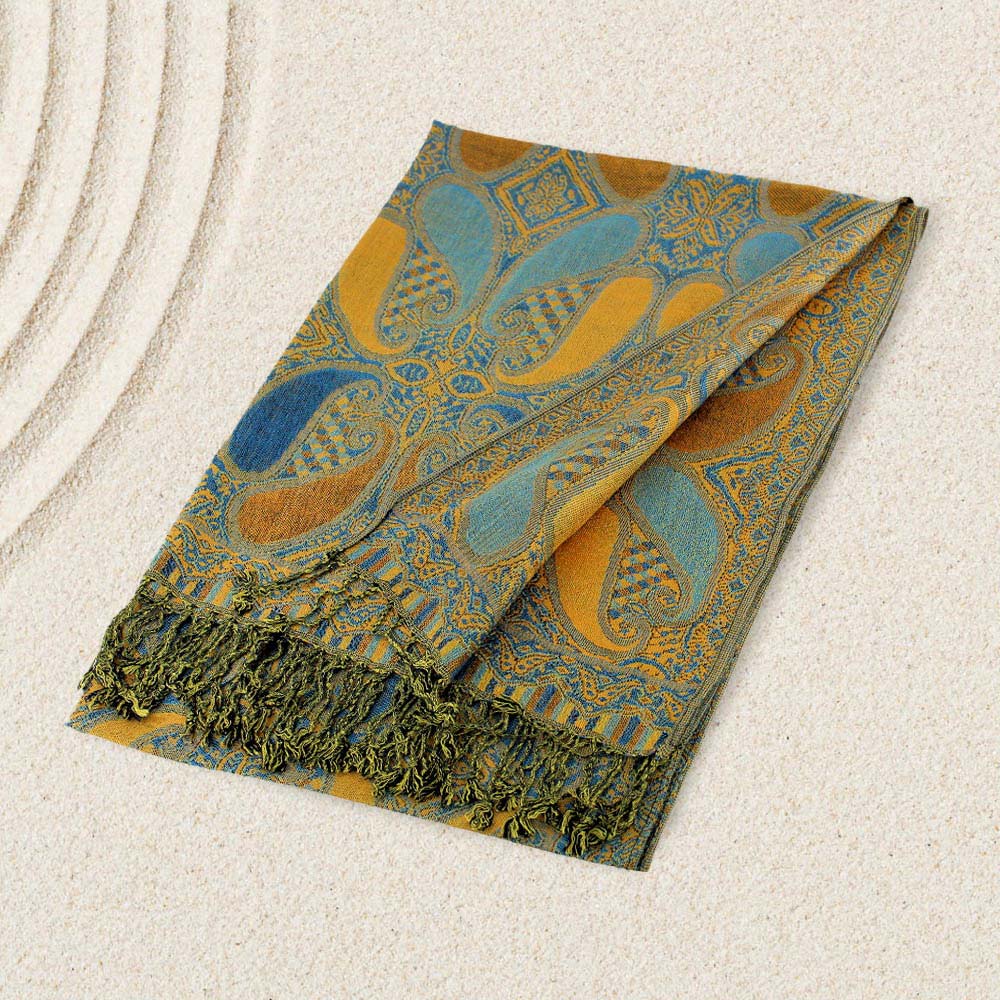 Madeline Love Blue, Orange Large Paisley Pashmina Scarf Shawl - Scarves & Wraps