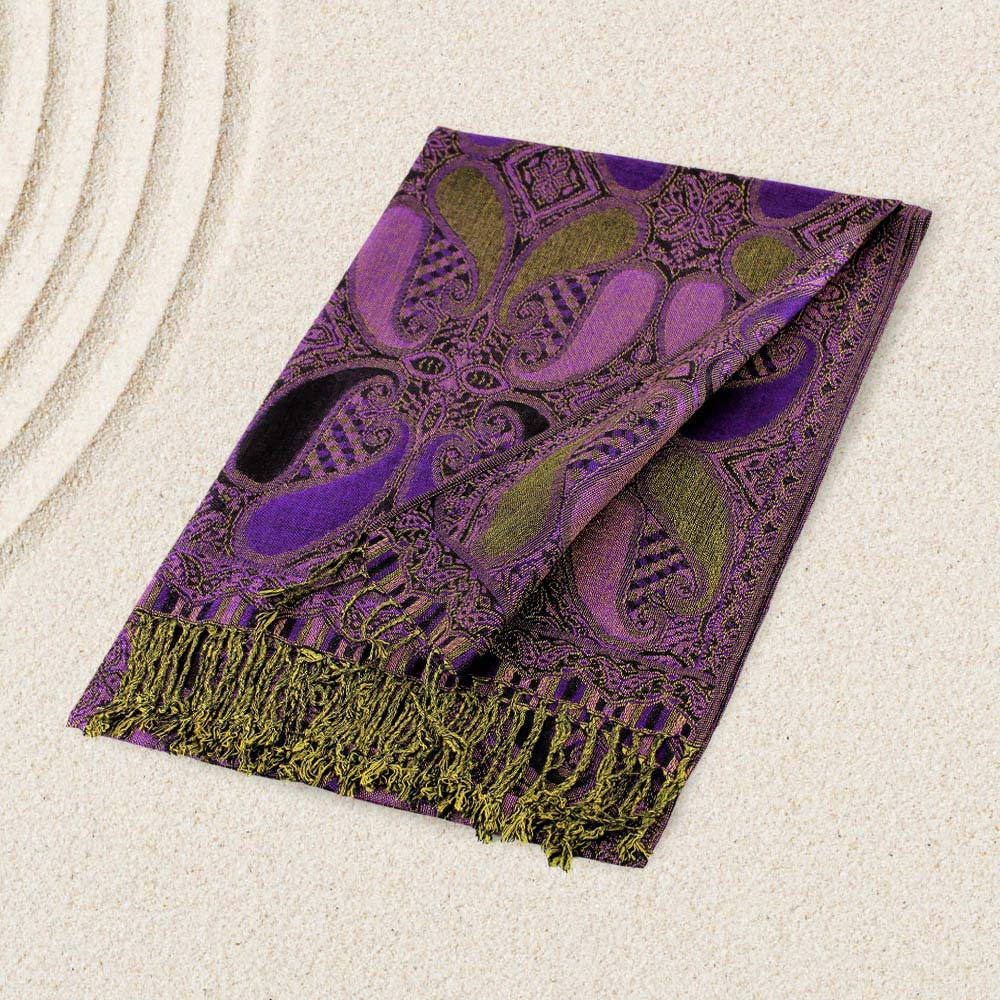 Madeline Love Black, Purple Large Paisley Pashmina Scarf Shawl - Scarves & Wraps