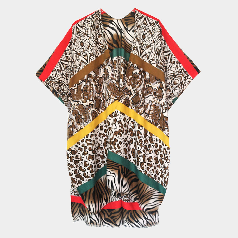 Madeline Love Olive Green Multi Animal Printed Cover Up Kimono Poncho - Apparel