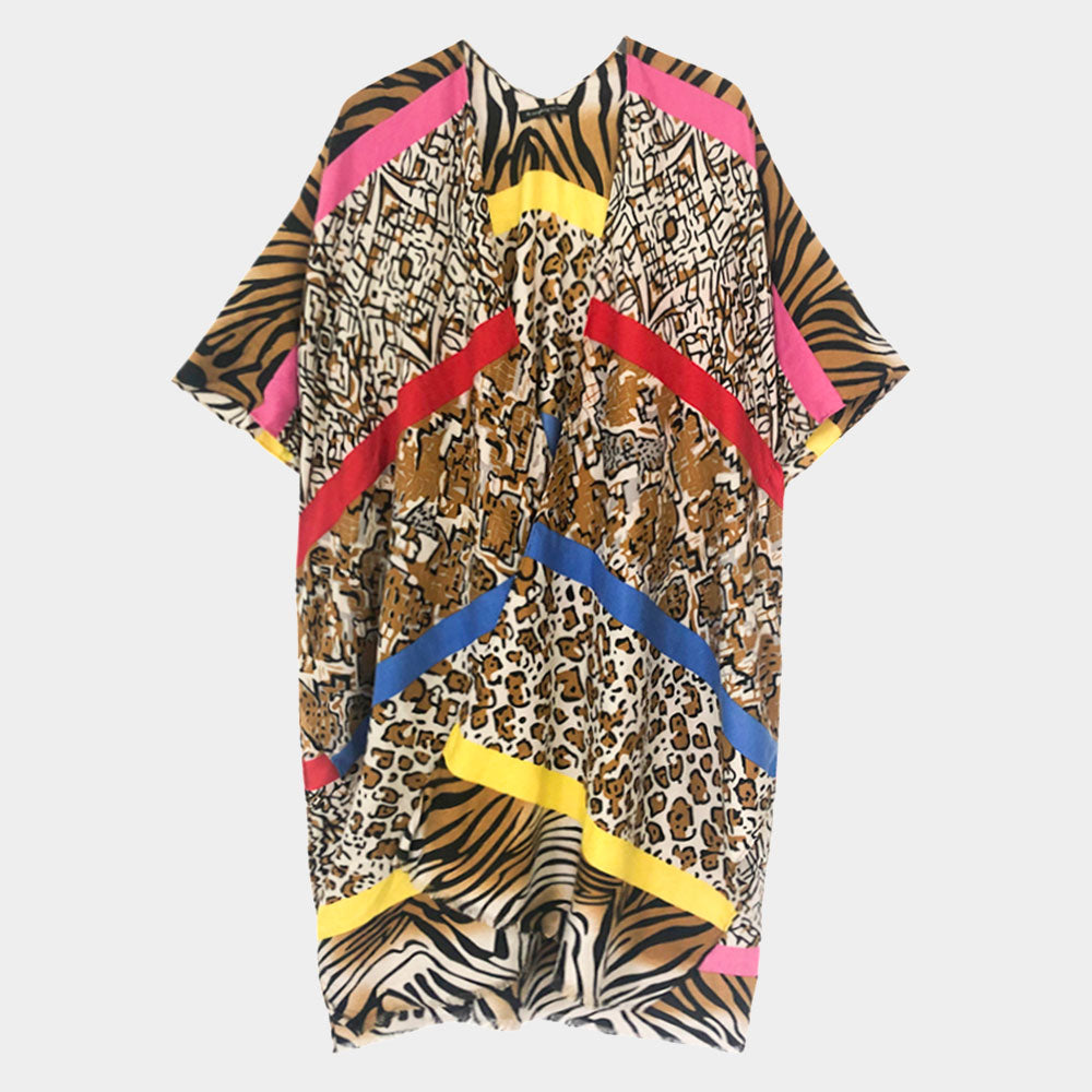 Madeline Love Purple Multi Animal Printed Cover Up Kimono Poncho - Apparel