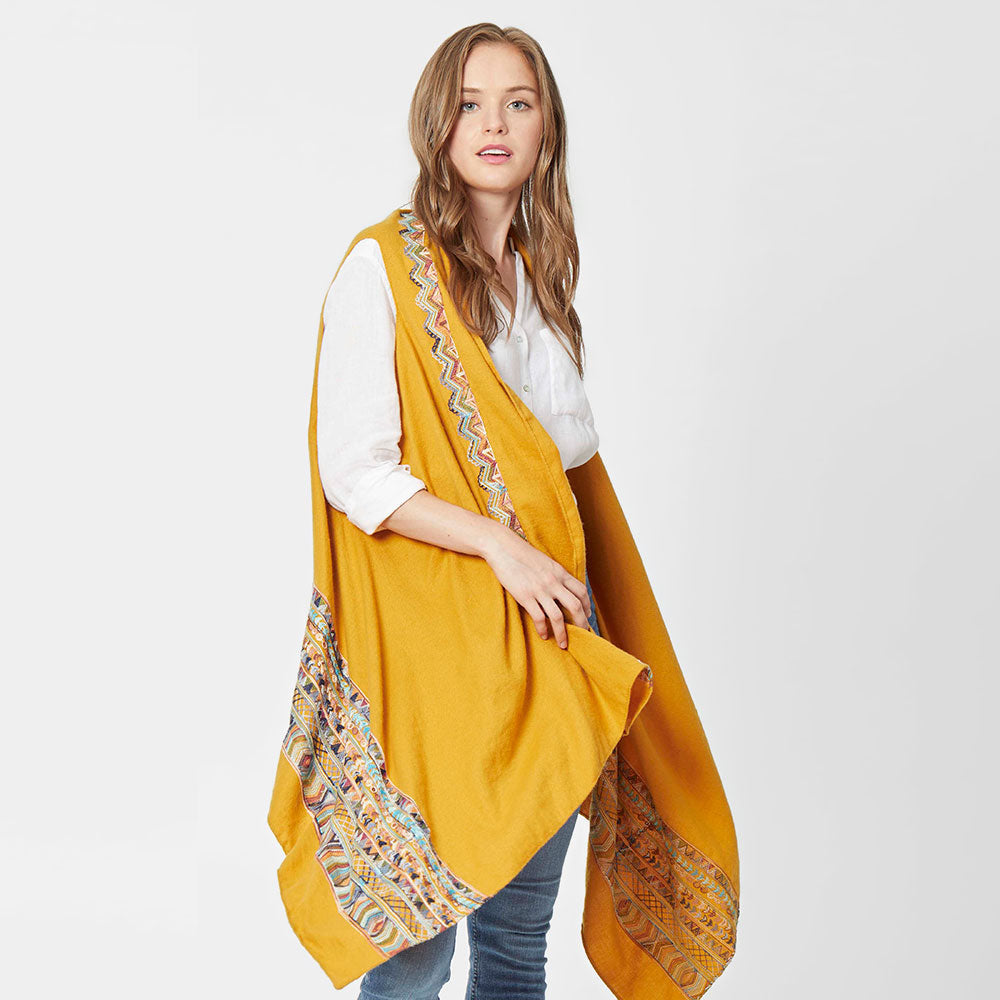 Mustard Aztec Pattern Embroidered Vest 