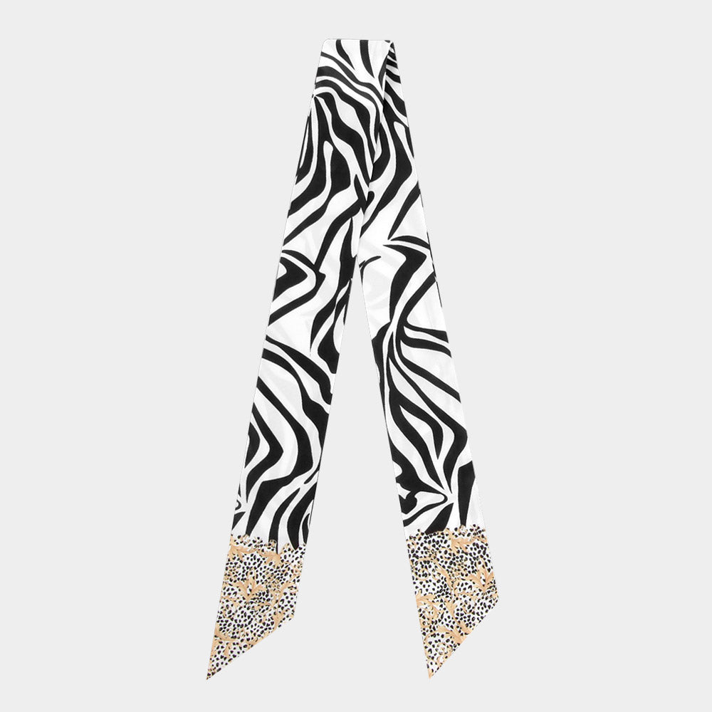 Madeline Love Black Abstract Graphic Pattern Print Silk Feel Twilly Skinny Scarf - Scarves & Wraps