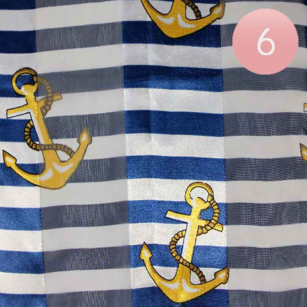 Madeline Love Navy 6PCS - Satin Striped Anchor Pattern Print Scarves - Scarves & Wraps