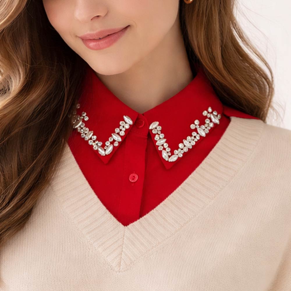 Madeline Love Red Rhinestone Collar Detachable Shirt Insert - Hair Accessories