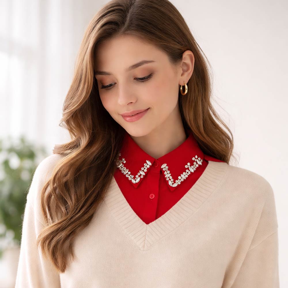 Madeline Love Red Rhinestone Collar Detachable Shirt Insert - Hair Accessories - extra