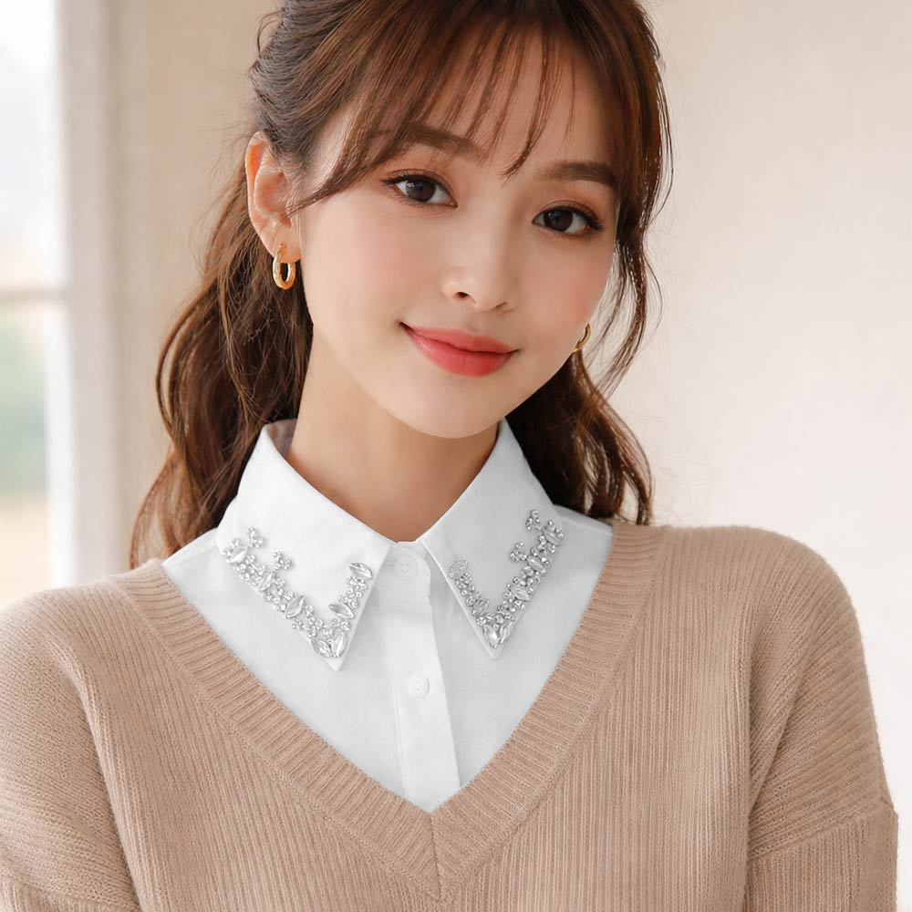 Madeline Love White Rhinestone Collar Detachable Shirt Insert - Hair Accessories - extra