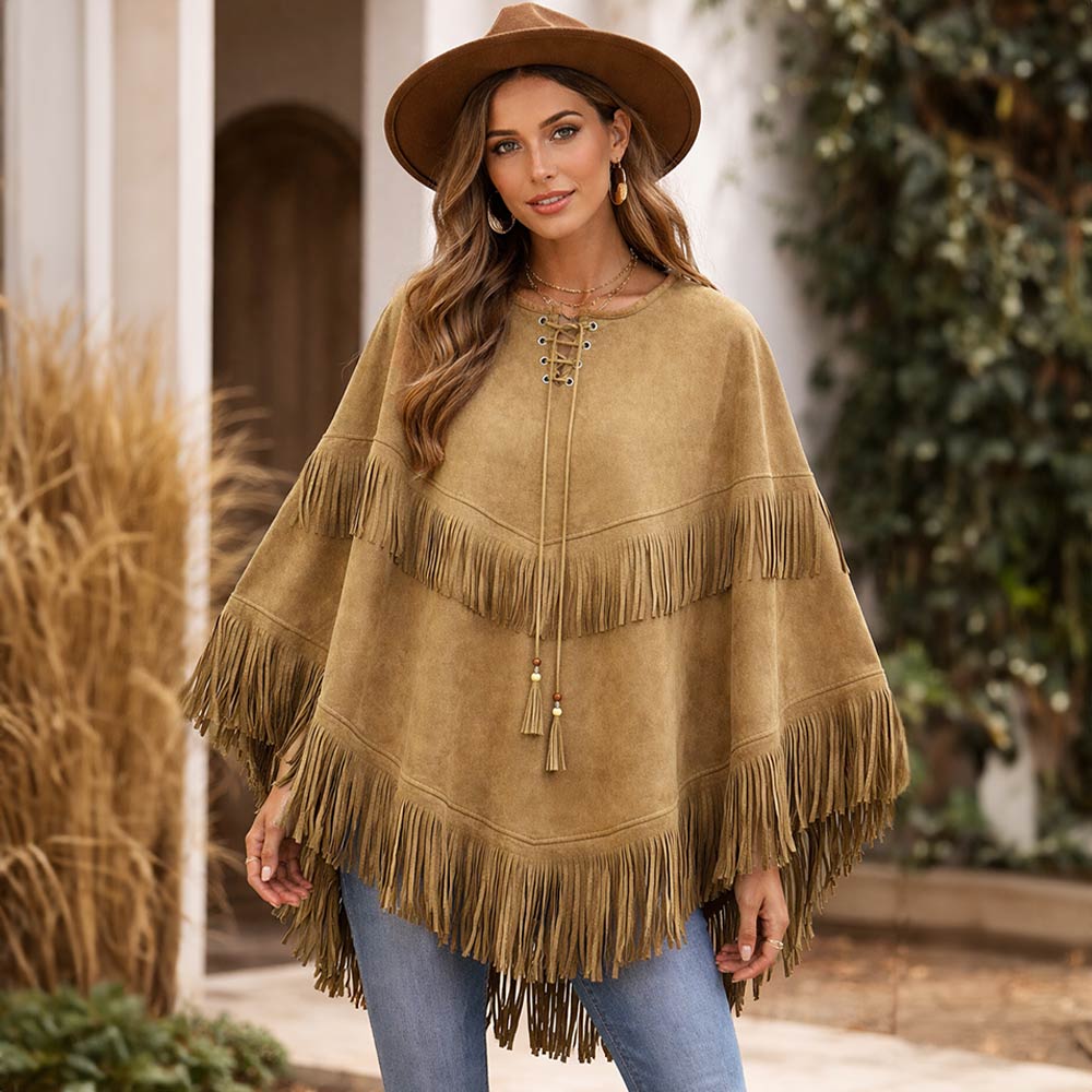 Madeline Love Camel Western Fringe Poncho - Jewelry