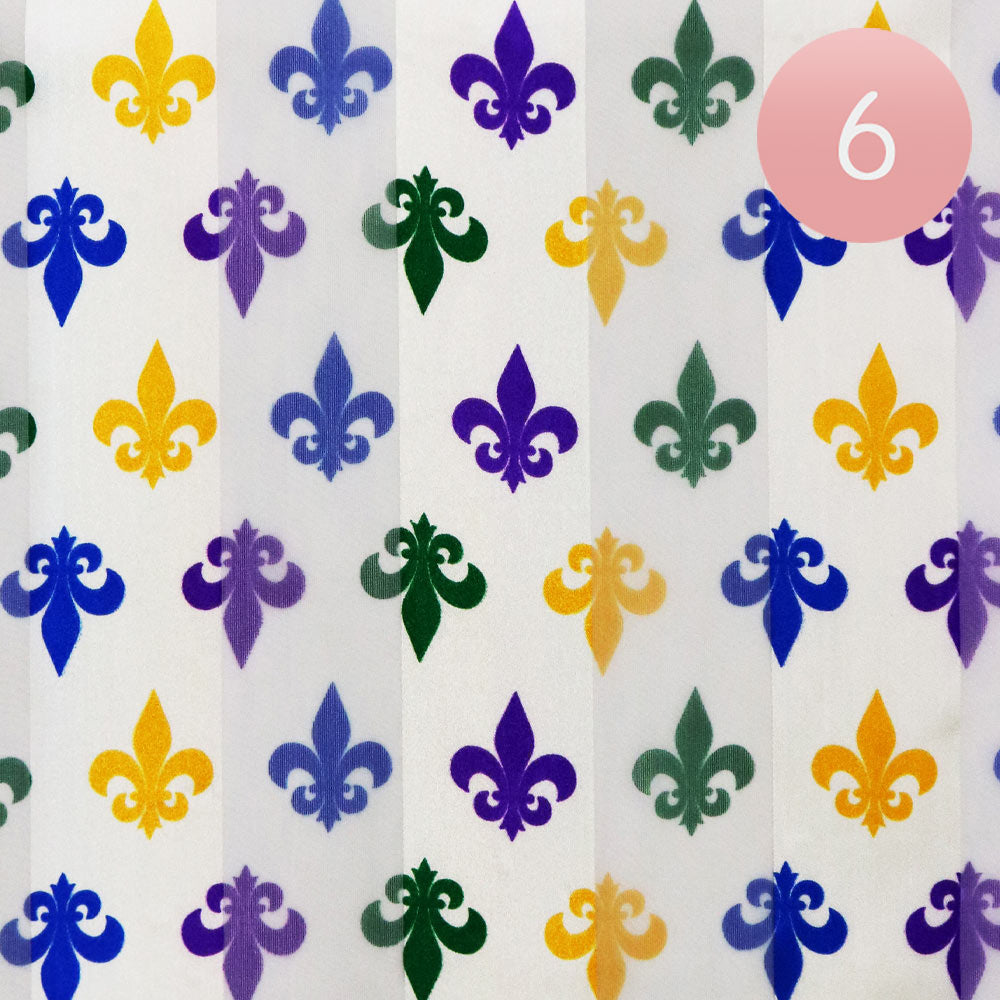 Ivory 6PCS - Silk Feel Satin Mardi Gras Fleur de Lis Patterned Scarf